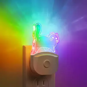 F-DLP11 Cat Night Light [2 Pack], Kids Night Light with 8-Color RGB, Plug in, Dusk-to-Dawn Sensor, Rainbow LED Baby Night Light for Bathroom, Cute Room Decor,Boys Girls Gift