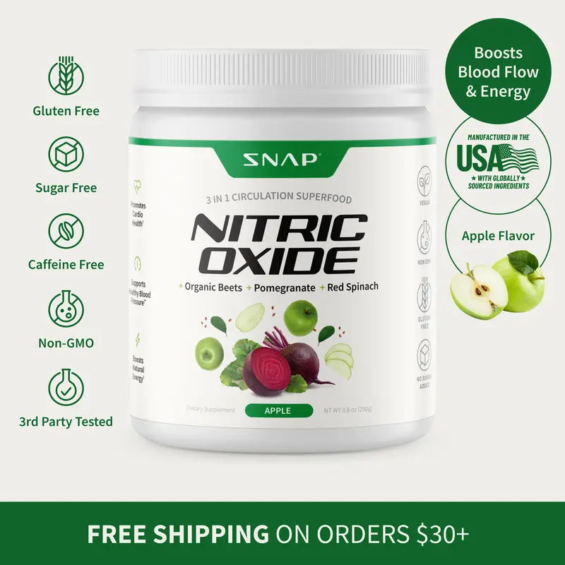 Snap Supplements - Beet Root Powder - 3-in-1 Nitric Oxide Supplement - Support Healthy Blood Pressure & Blood Circulation - Apple