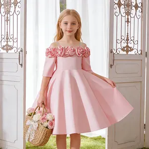 808 Girls Sling 3D Floral Ball Gown Baptism Birthday Prom Party Elegant Wedding Princess Dress Host Performance Evening Costume