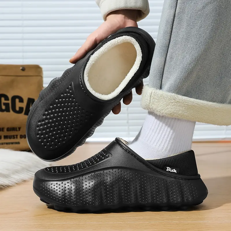 Unisex Winter Fleece Lined Platform Clogs, Warm Plush Lining Slip On Shoes, Thick Sole Fur Lined Garden Clogs, Non-Slip Indoor Outdoor Cozy Winter house Slippers for Cold Weather Daily Wear eva slide casual style footwear