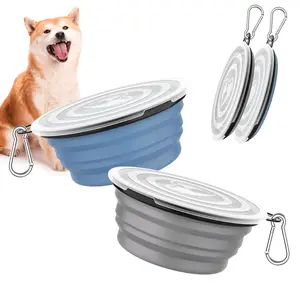 Pawaboo Collapsible Dog Bowls 2 Pack, Silicone Feeding Watering Bowls with Lids & Carabiners for Dogs Cats, Portable Collapsable Water Feeder Food Bowl for Walking Traveling Home Use, VioletTurquoise