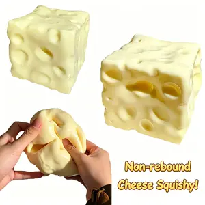 Squishy Cheese Block - Yellow, moldable fidget Toy with Squeeze Feature, Ideal for Play and Relaxation Giant Cheese Squishy Moldable Non-Rebound & Slow Rebound Fidget Toy| Viral ASMR Stress Ball Glutinous