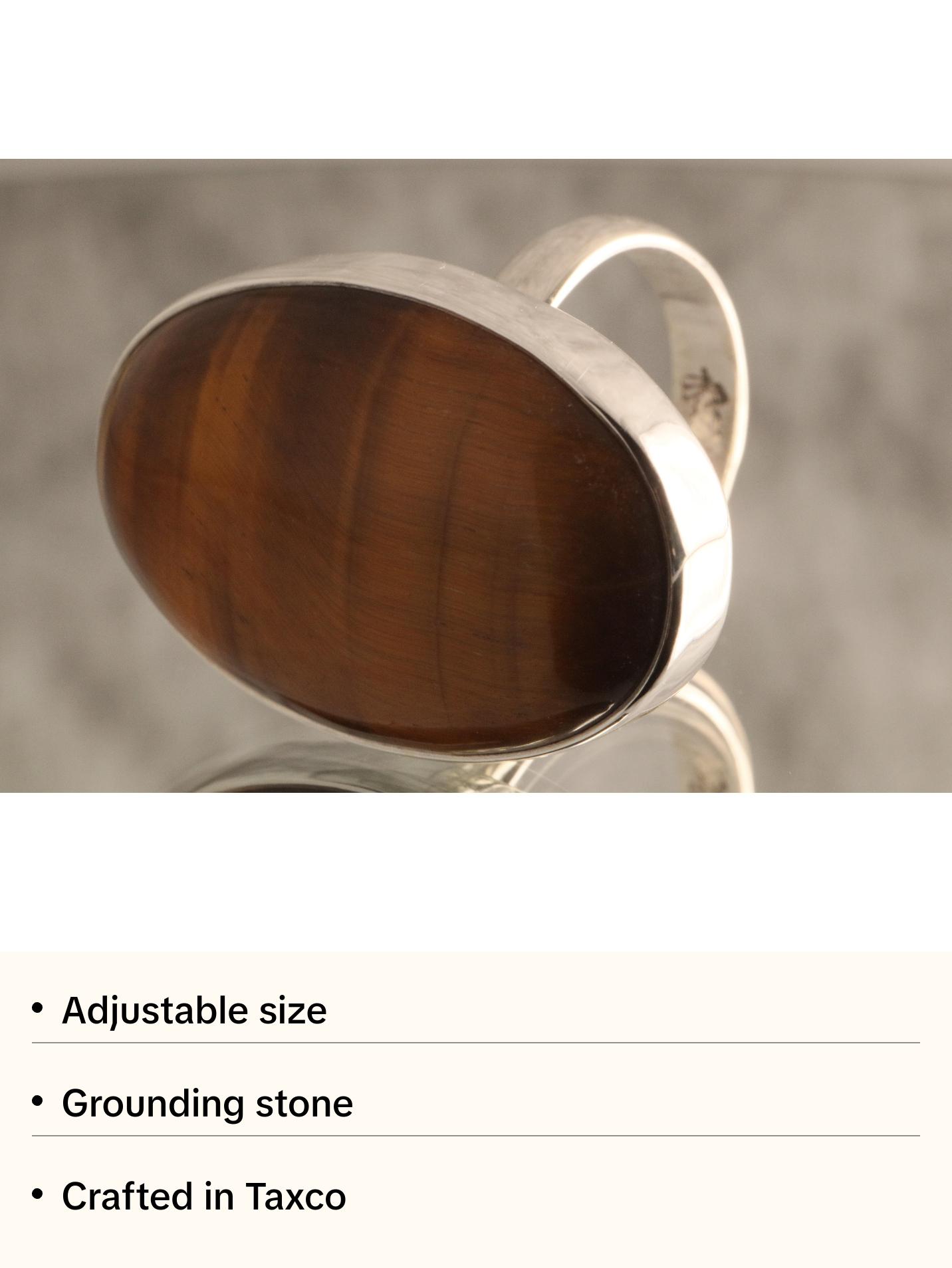 Golden Vigil - Tiger's Eye 925 Silver Adjustable Ring
