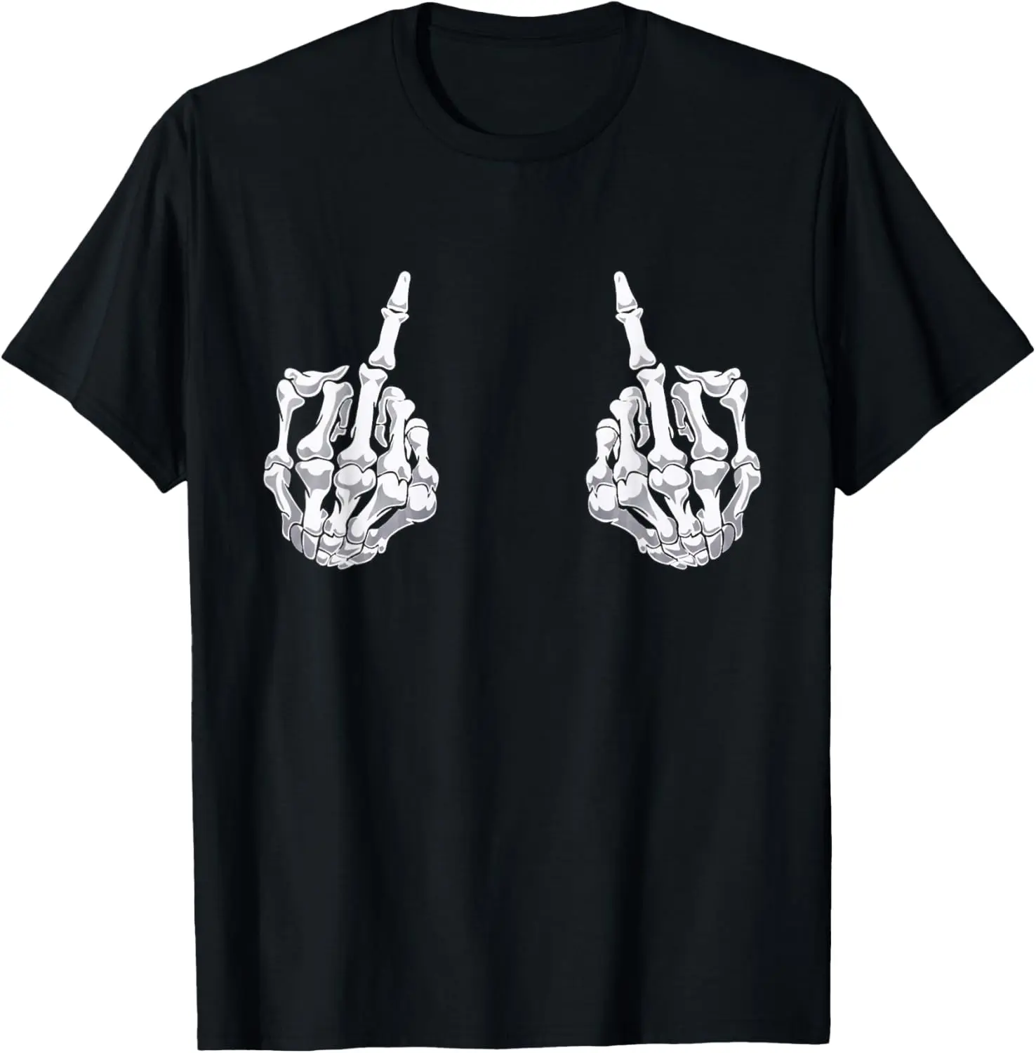 Cotton(pure) Skeleton Hand Halloween Bones Middle Finger Skull Men Women T-Shirt