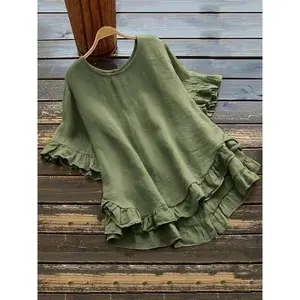 Striped print button-front pocket shirt, casual bishop-sleeve top, suitable for daily vacation wear, spring and autumn women’s clothing GARMENTARY