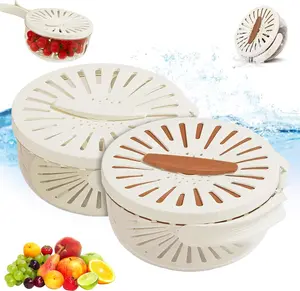 2 Pcs Fruit Cleaner Bowl with Strainer and Lid, Collapsible Handle Washing Bowl, Multifunctional strainer bowl for Kitchen Draining and Storage, Wash Berry, Vegetables for Kitchen, Fridge, Picnic