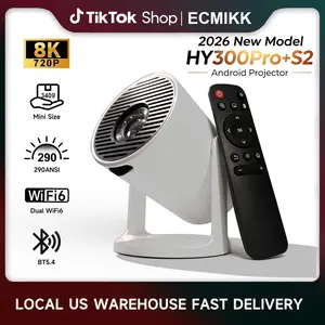 [US Warehouse] 2026 New HY300Pro+S2 Projector, 290 ANSI Dual WiFi6 8K 4K Decode Auto Keystone Correction Wireless BT5.4 130"Screen 1280*720P Built-in Speaker Allwinner H726 360°, Multi Ports (HDMI/USB/Type-C/Audio/IR), Portable Home & Outdoor Projecto Sum
