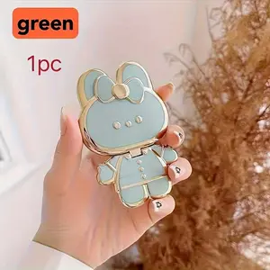 New Rabbit Phone Stand with Makeup Mirror, Adhesive Holder for iPhone Samsung Xiaomi, Hollow Out Lazy Man Desk Stand, Cell Phone Mount