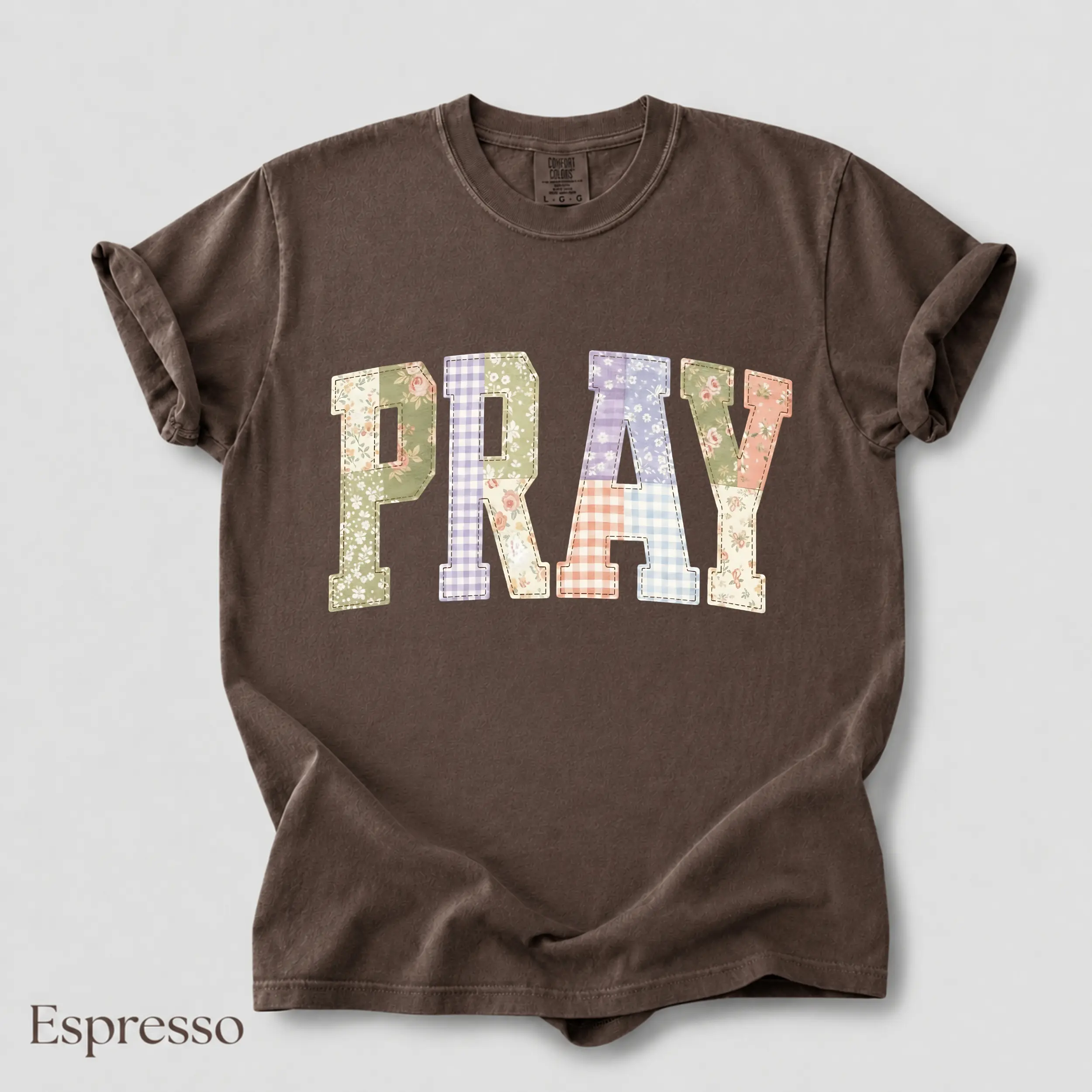 (Print) Comfort Color Pray T-shirt, Faux Quilted Religious Shirt, Christian Apparel, Preppy Cottagecore Jesus Tee
