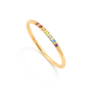 Rainbow Pride Gold Plated Ring with Multi-Color Gemstones, Stackable Slim Band, Wear-Resistant, Beautiful Subtle Pride Ring in Gift Box, Pride Gifts, LGBTQ+ Jewelry