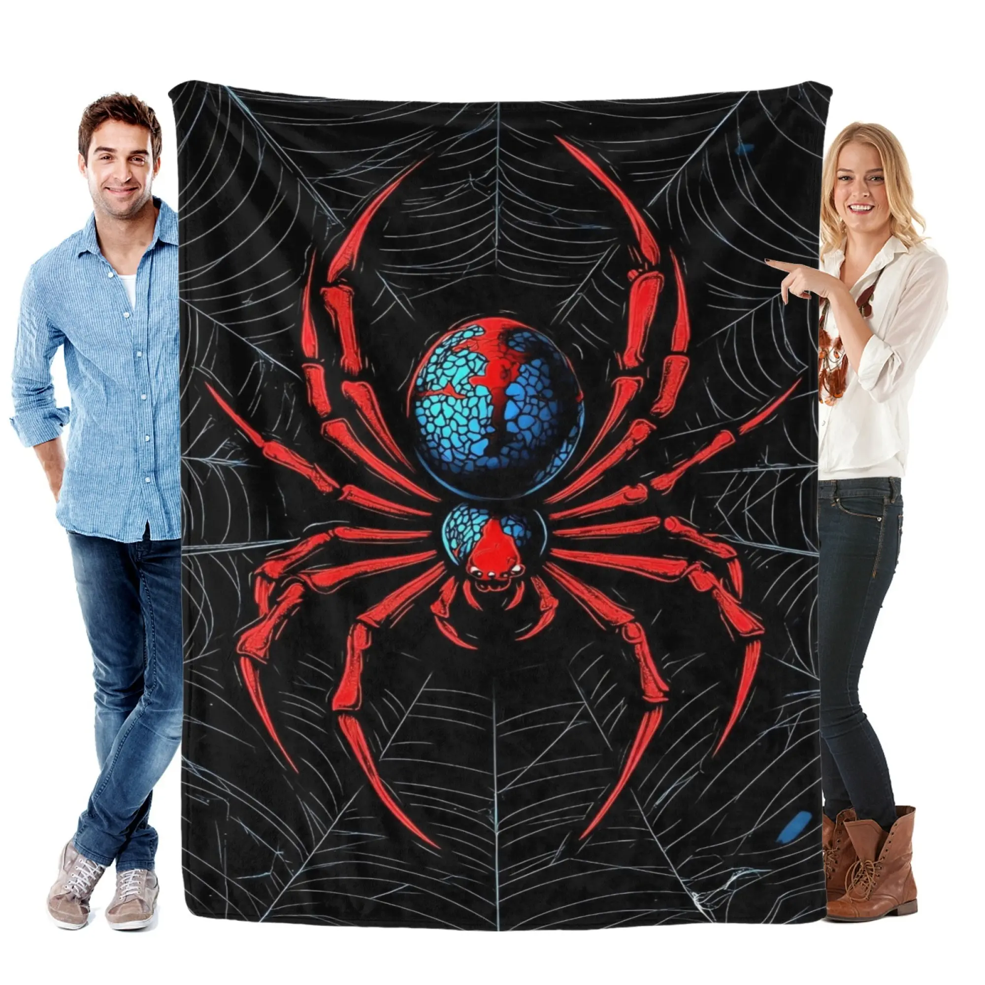 Spider Web Blanket, Giant Red Spider Throw Blanket with Dark Halloween Design, Soft Flannel Fleece Blanket for Kids Bedroom, Gaming Room Decor, Cozy Sofa Couch Blanket, Perfect Gift for Spider Fans and Halloween Lovers