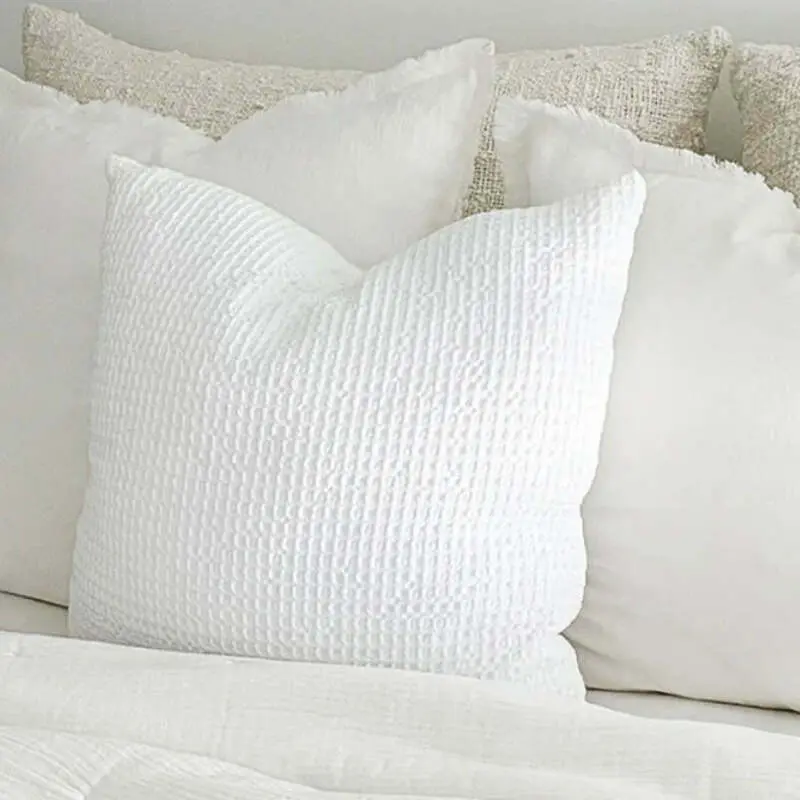 Anaya Home Cool Cotton White Waffle Weave Pillow 20x20 With Down Insert