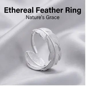 925 Sterling Silver Feather Ring for Women | Timeless Adjustable Boho Open Band Ring | Vintage Angel Wing Statement Jewelry Gift