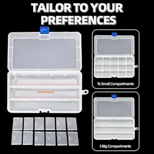 Plastic Storage Box with Adjustable Dividers, Detachable Grid Compartments, Ideal for Jewelry, Beads, Earrings, Tools, Hooks (15 Slots, X 4)