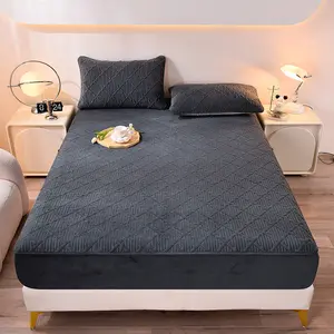 1PCS Fitted Sheet New Milk Fiber Quilted Solid Color jesus  sheets