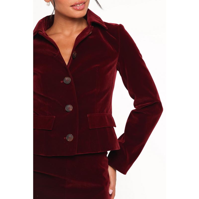 Lainey Velvet Cropped Jacket - Burgundy