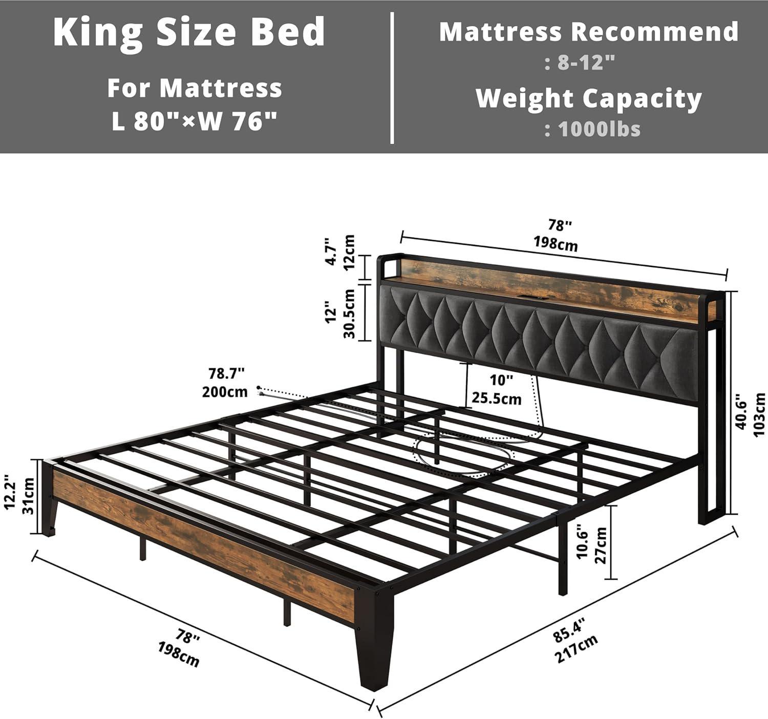 ANCTOR Twin/TwinXL/Full/Queen/King/CaliforniaKing Bed Frames, Storage Headboard with Outlets, No Noise, No Box Springs Needed