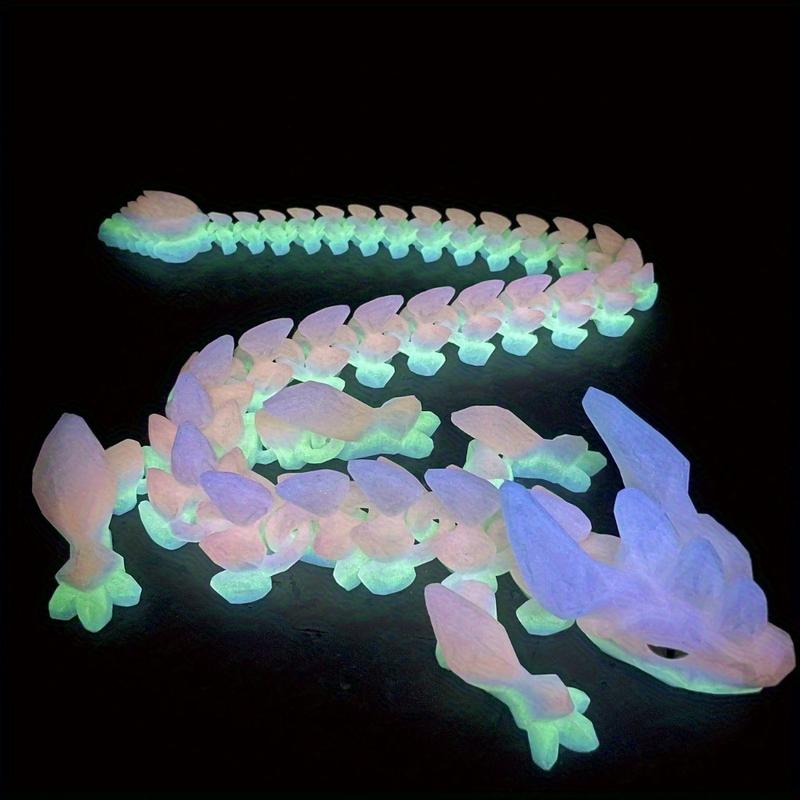 Glowing Dragon Statue with Moving Joints & Glowing Eyes - 3D Printed Luminous Crystal Dragon Figure, Durable Plastic, Multi-Joint Movable Body, Randomly Colored Eyes (Blue/Pink/White/Purple) - Unique Birthday/Christmas/Easter/Thanksgiving Gift for &