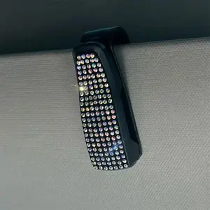 Rhinestone Decor Car Sun Visor Glasses Holder, 1pc Car Sun Visor Glasses Holder Clip, Universal Cars Interior Accessories for Women & Men, Car Organizers