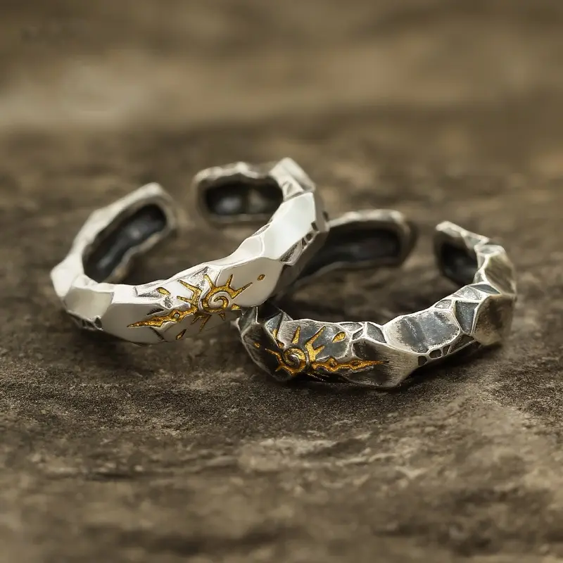 Chiba "Wish Stone" Self-Discipline Statement Ring, Thai Silver Fashion Brand Jewelry for Men, Alternative Artistic Block Shape High-Sense Unique Silver Ring, Alternative Artistic Rings