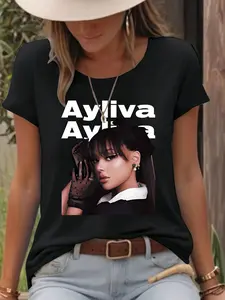 Women's Ariana Grande Round Neck Graphic Tee, Fashion Casual Short Sleeve T-shirt for Daily Wear, Ladies Summer Clothes, Top