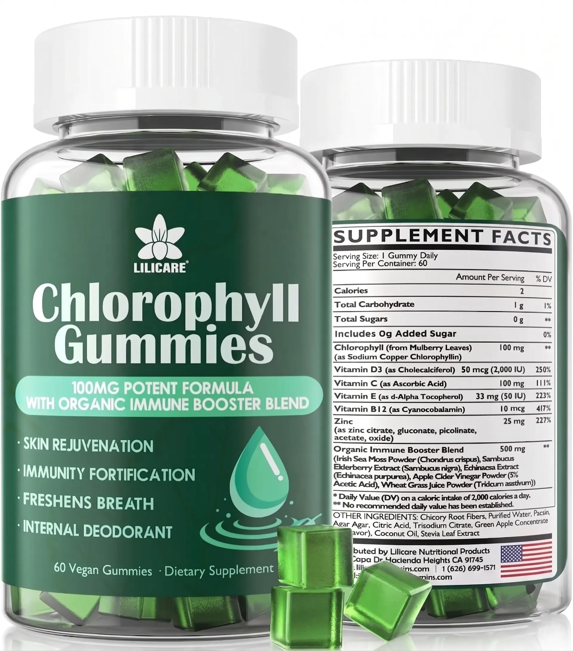 Chlorophyll Gummies Supplement, Super Green Formula with Plant Extracts Vitamins and Minerals, Supports Digestive Balance Immune Function and Internal Deodorizing, Chewable Wellness Gummies Designed for Daily Health and Nutritional Support