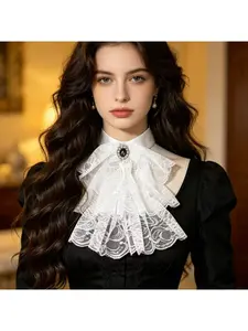 Court Style Bow Tie Victorian Lace Fake Collar, Unisex European American Decorative Collar