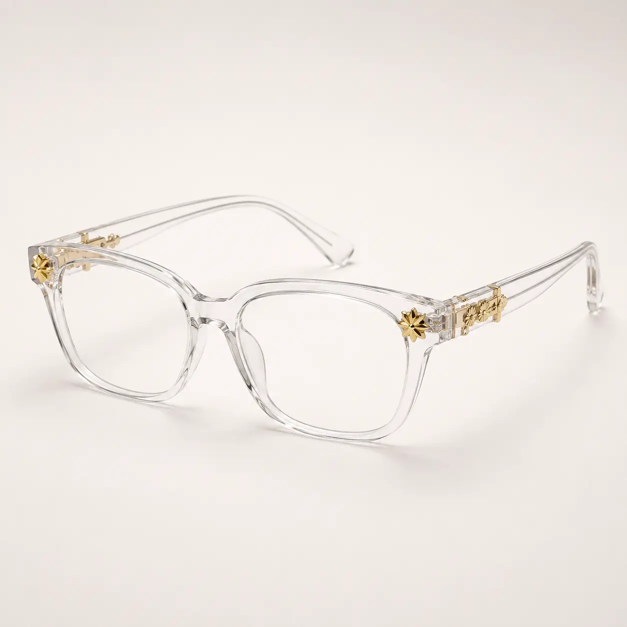 Women’s Clear Transparent Square Frame Glasses with Gold Decorative Hinges, Lightweight Fashion Eyeglass Frames for Everyday Wear