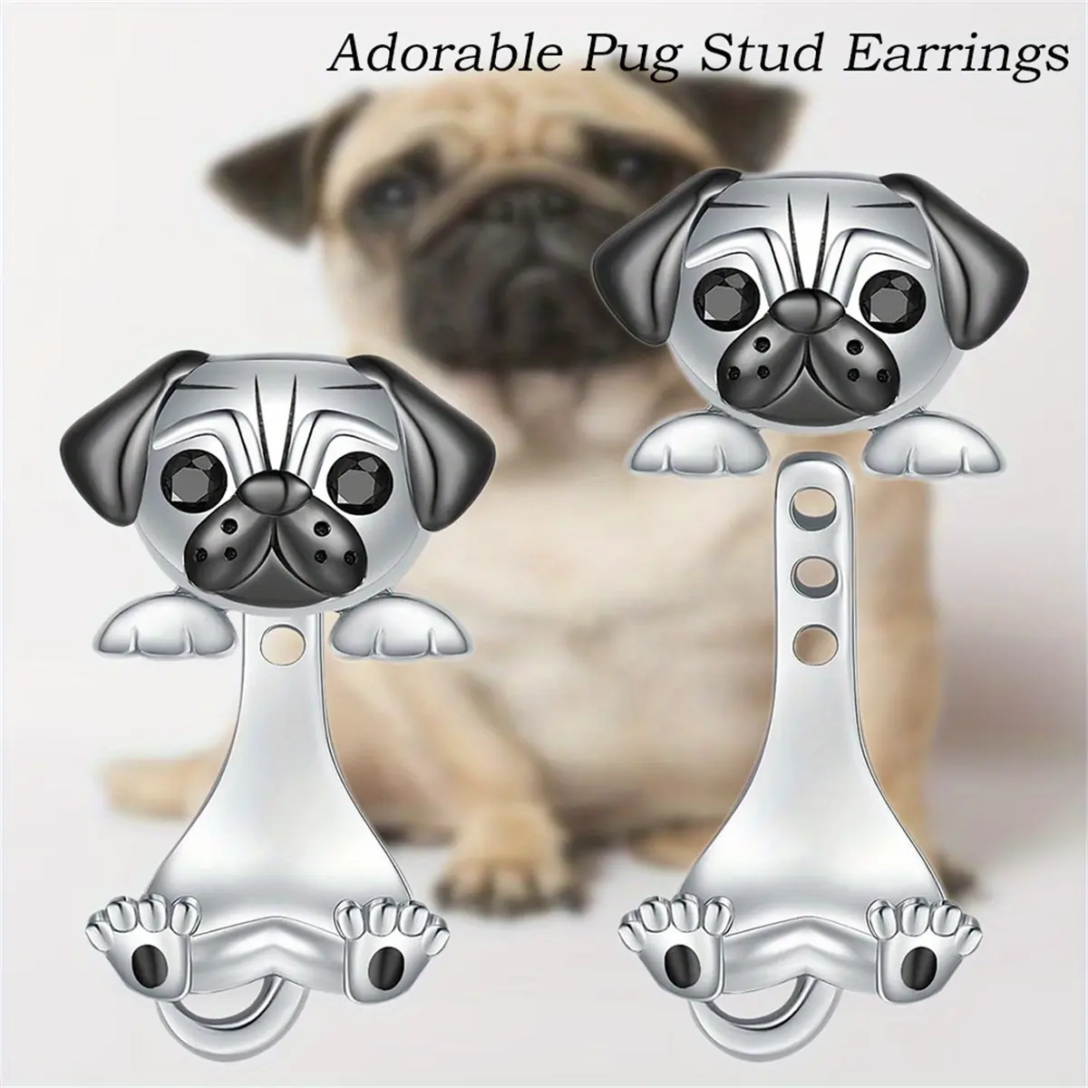 Women's Cute Pug Split Stud Earrings - Hypoallergenic Alloy Jewelry with Cartoon Animal Charms, Whimsical Dainty Accessory, Playful Puppy Gift for Dog Lovers, Zircon, Casual, Daily