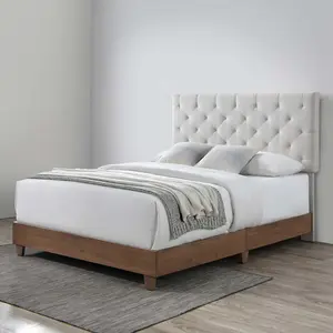 Modway Rhiannon Diamond Tufted Upholstered Fabric Queen Bed in Walnut Beige