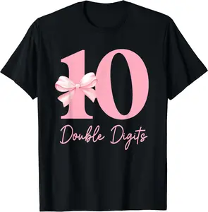10 Double Digits 10th Birthday Girl Coquette 10 Year Old T-Shirt Cotton Top