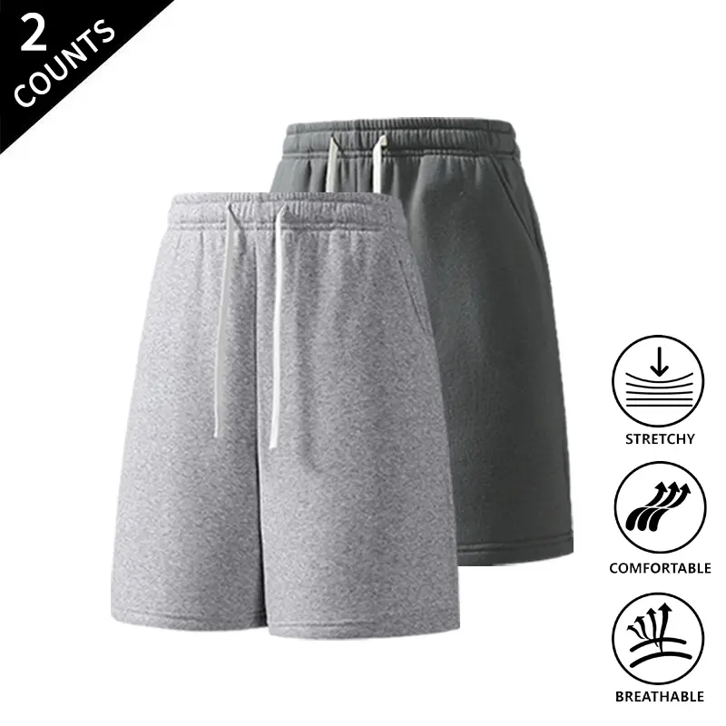 2-Pack Men’s Ultra-Comfortable Sweat Shorts, Elastic Drawstring Waist, Versatile Casual Shorts for Loungewear & Everyday Activities