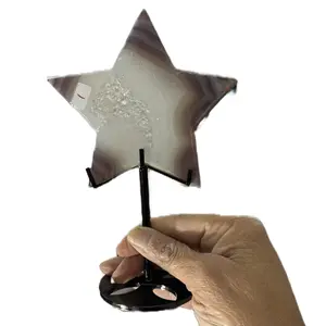 Jelly Agate Drusy Star with Customizable Stand in Purple Brown or Pink Purple Decorative Gemstone Ornament for Elegant Home Decor and Unique Gifts
