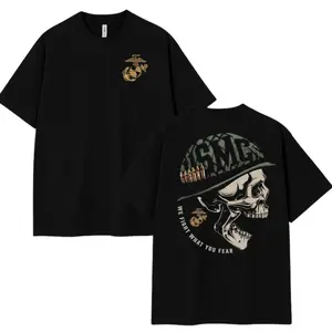 Gildan USMC "We Fight What You Fear" Mens Ribbed Round Neck Menswear T-Shirt - Unisex 100% Soft Cotton Casual Print Tee, Streetwear Graphic Top