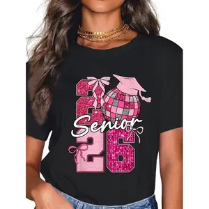 Cotton Retro Senior 2026 Coquette Bow Graduation Class Of 2026 T-Shirt