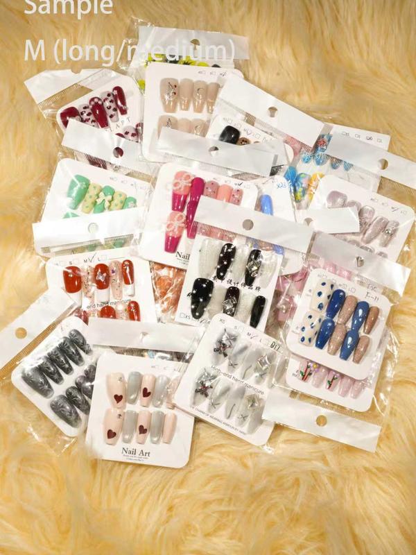 Loris:20sets handmade press-on nails selectable size and length random style