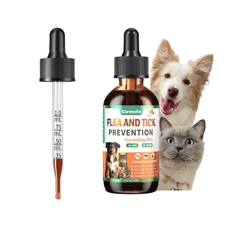 #backtoschool#sohochicCarmelie Flea & Tick Support Drops for Dogs & Cats, 60ml Natural Oral Liquid, Bacon Flavor, Daily Flea & Tick Protection Support, Helps with Itching, Scratching & Hot Spots, Skin & Coat Support, Vitamins B1, B6, B12 & E