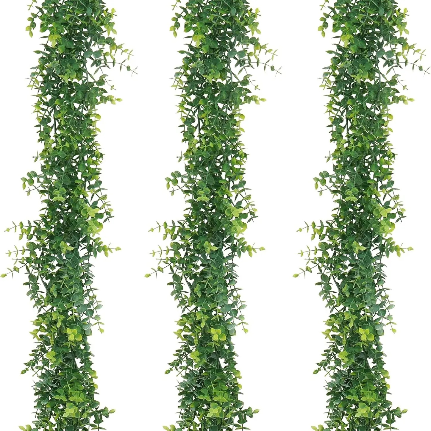 3 Pack Faux Eucalyptus Garland Artificial Hanging Greenery Wreath, Decorative Fake Greenery Plants, Perfect for Wedding Backdrop Arch Table Party, Outdoor Indoor Holiday Decoration, Garden Decoration, Faux Eucalyptus Set