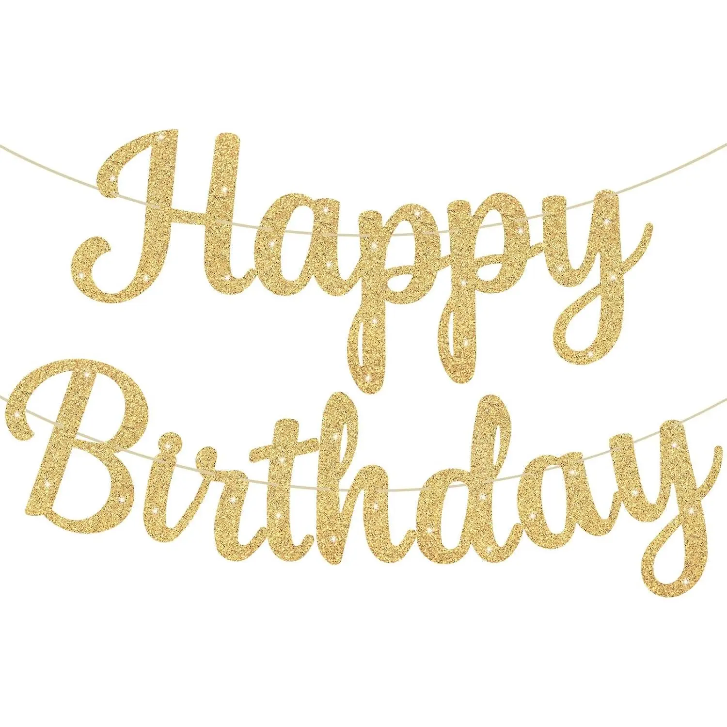 Glitter Happy Birthday Banner, 10 ft Pre-strumg Birthday Garland Sign for Women, Men,  Party Backdrop