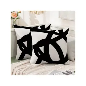 2pcs Modern Abstract Geometric Art Throw Pillow Covers - Black And White Color, Zipper Closure, Polyester Fabric - Suitable For Living Room, Bedroom, Car, Dorm Decor (Pillow Insert Not Included)