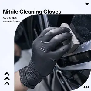 OVF Black Nitrile Gloves, Heavy-Duty Reusable Latex-Free Waterproof Diamond Duty Cleaning Gloves (100 Pcs, M-XL) for Home Care, Auto Repair, Food Handling