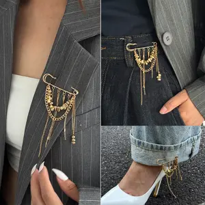 Trendy Irregular CCB Tassel Chain Brooch Minimalist Unique Designer Multi-purpose Waist Pants Chain Pendant Versatile Hip Hop Streetwear Layering Charm Fashion Jewelry Casual Punk Daily Outfit Hanging Accessories for Men Women