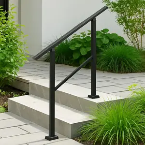 GAOMON 1 Pack Hand Rails for Outdoor Steps, 3 Step Adjustable Black Handrail & Indoor Stair Railing Kit, Metal Porch Stair Railing for Porch Deck Garden and Concrete,