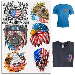6-piece set of eagle, skull, lion, American flag iron-on heat transfer sticker material printed decals, DIY T-shirt, jeans, backpack, hat decorative stickers