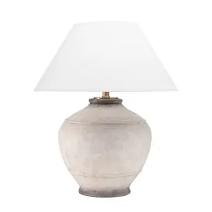Timeless Malta Table Lamp with Rounded Textured Ceramic Base and Flared White Linen Shade