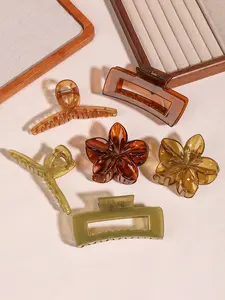 3pcs women's retro style elegant brown style and transparent color claw, various styles jelly cross square flower hair grip clip, non-slip grip stable headwear suitable for daily wear Stylish Vintage Hair Clips