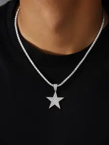 Hip-hop jewelry exquisite full diamond five-pointed star pendant necklace cross hip-hop style star pendant Diamond Studded Pendant Fashion Necklace