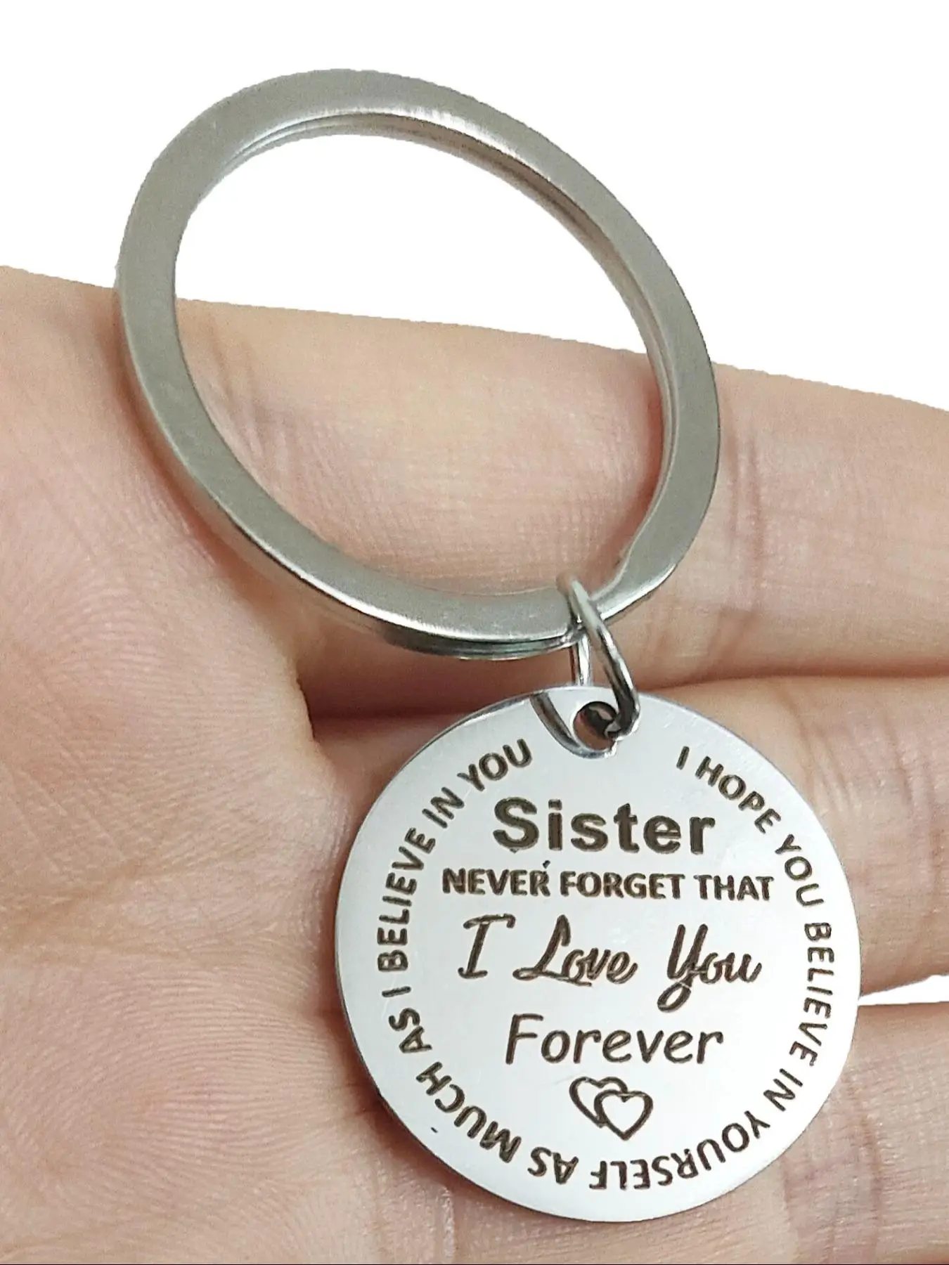 Trendy Letter Pattern Stainless Steel Round Keychain for Men & Women, Stainless Steel Key Chain for Bag, Car, Keyring As Gift