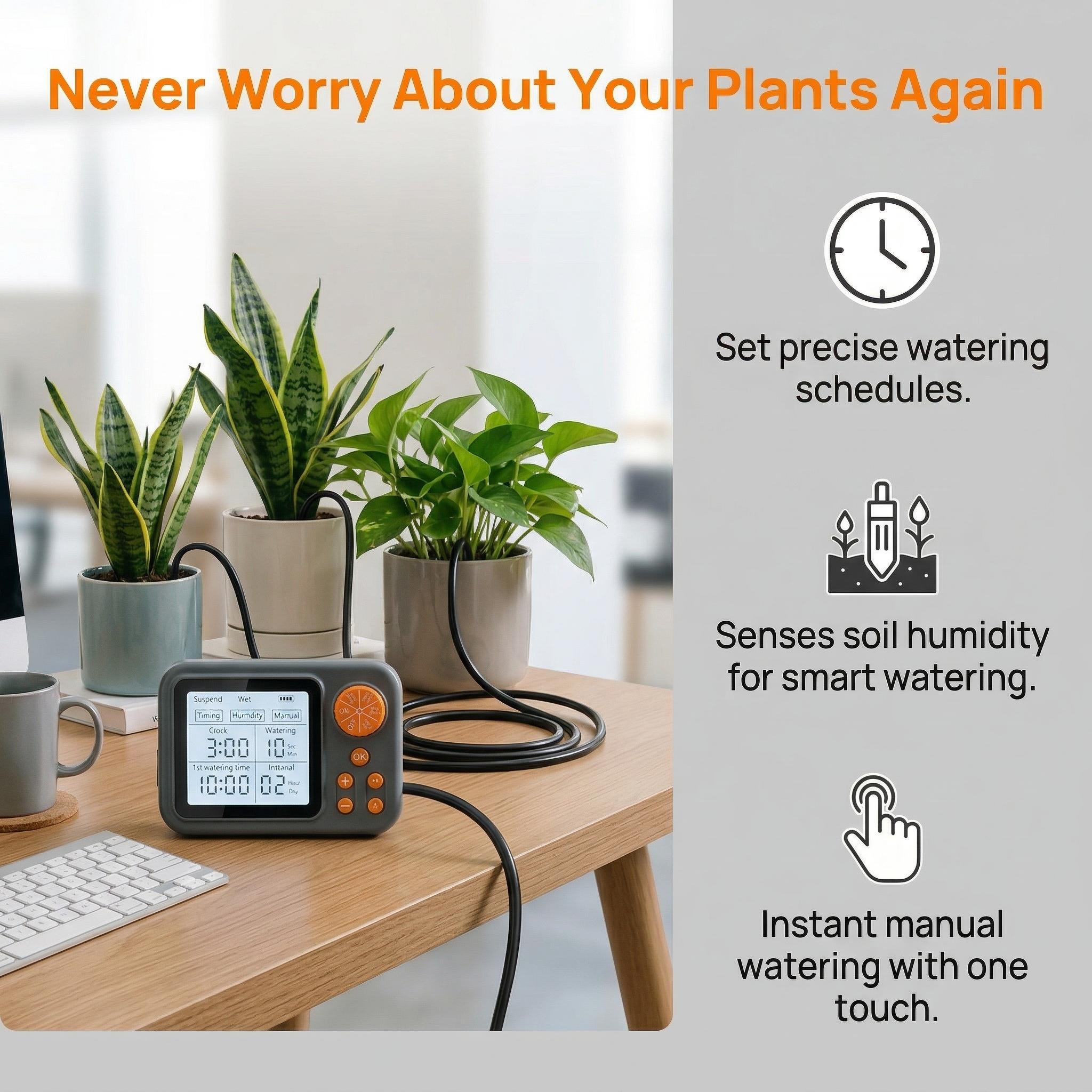 Large Display Automatic Plant Waterer Indoor for Pot Plants,Cycle & Soak Mode Vacation Self Watering Drip Irrigation System Device Kit Office Patio Greenhouse Grow Tent Water 10-15 Plants