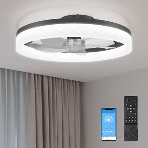HYPERLITE Ceiling Fans with Lights - 19.7 Inch Flush Mount Ceiling Fan with Remote, 6 Wind Speeds, Reversible DC Motor, Dimmable LED Light with 3 CCT, Modern Ceiling Fan for Bedroom, Kitchen, Black，White，Adjustable Rgb Lighting，Jumpstart newyear